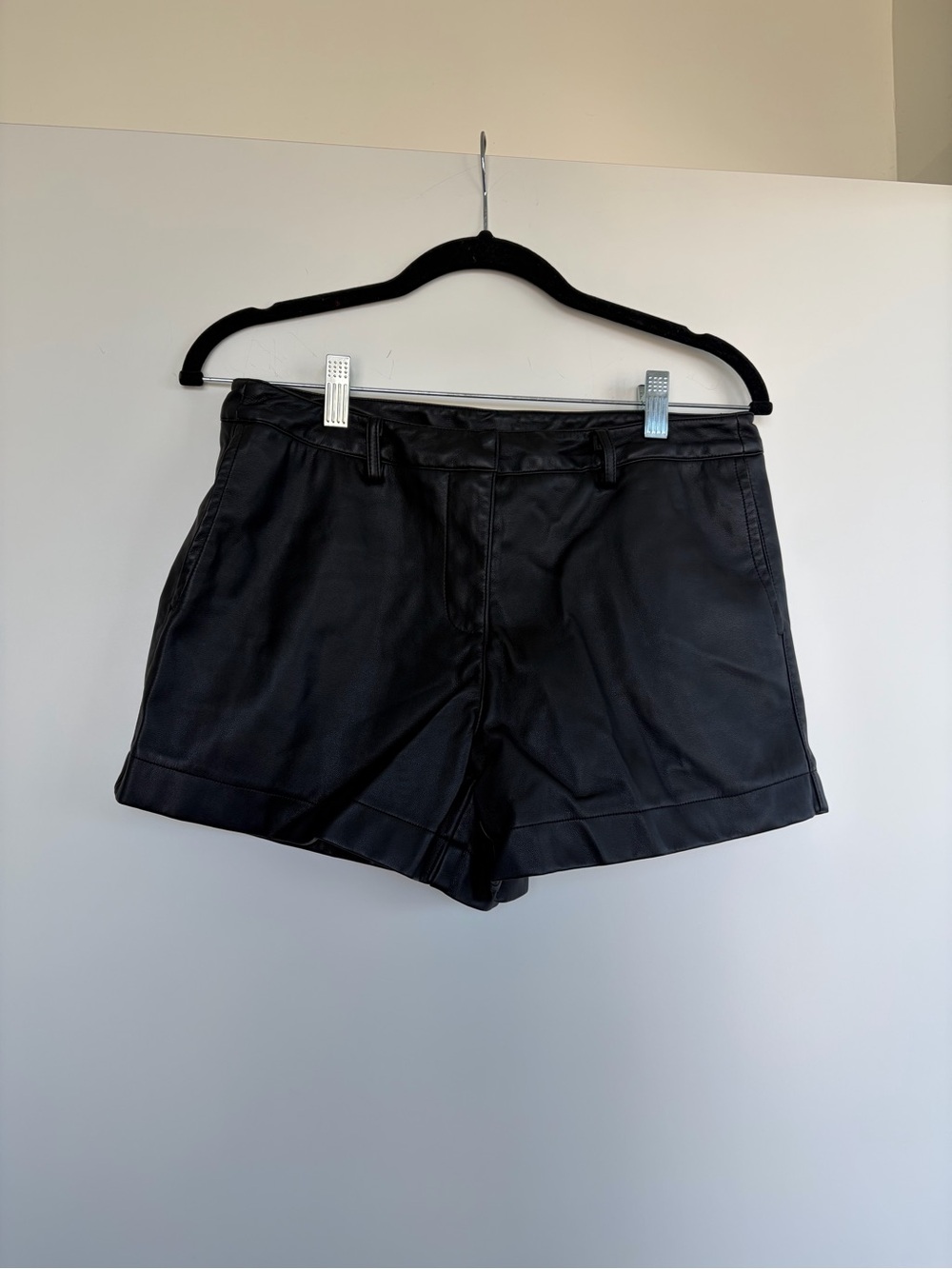 SNDYS. Women's Faux Leather Tailored Shorts in Black